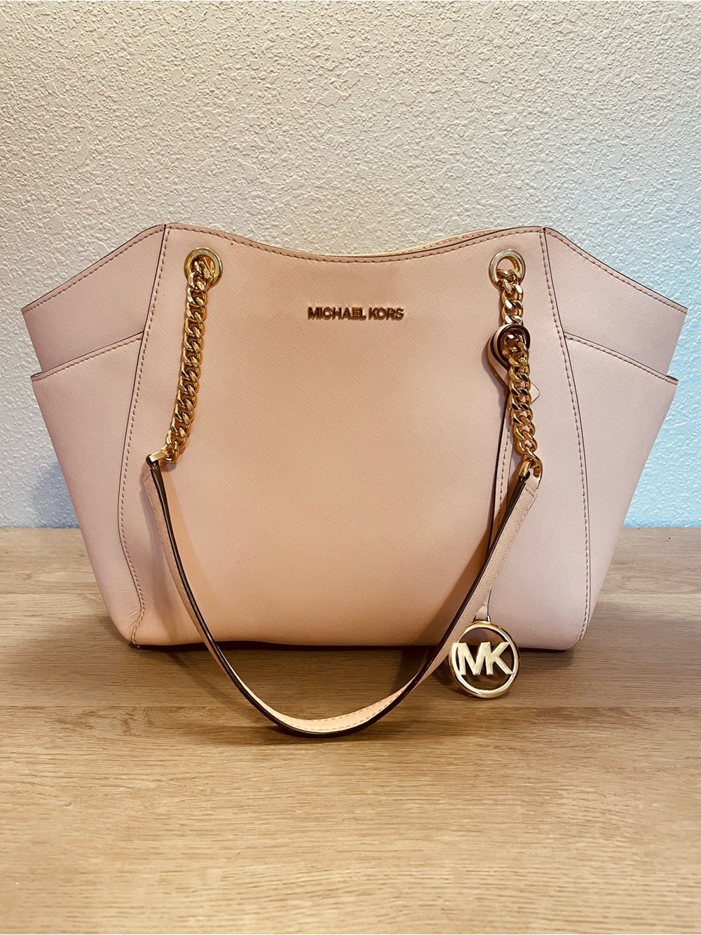 MICHAEL KORS Blush Pink Saffiano Leather Tote with Gold Hardware